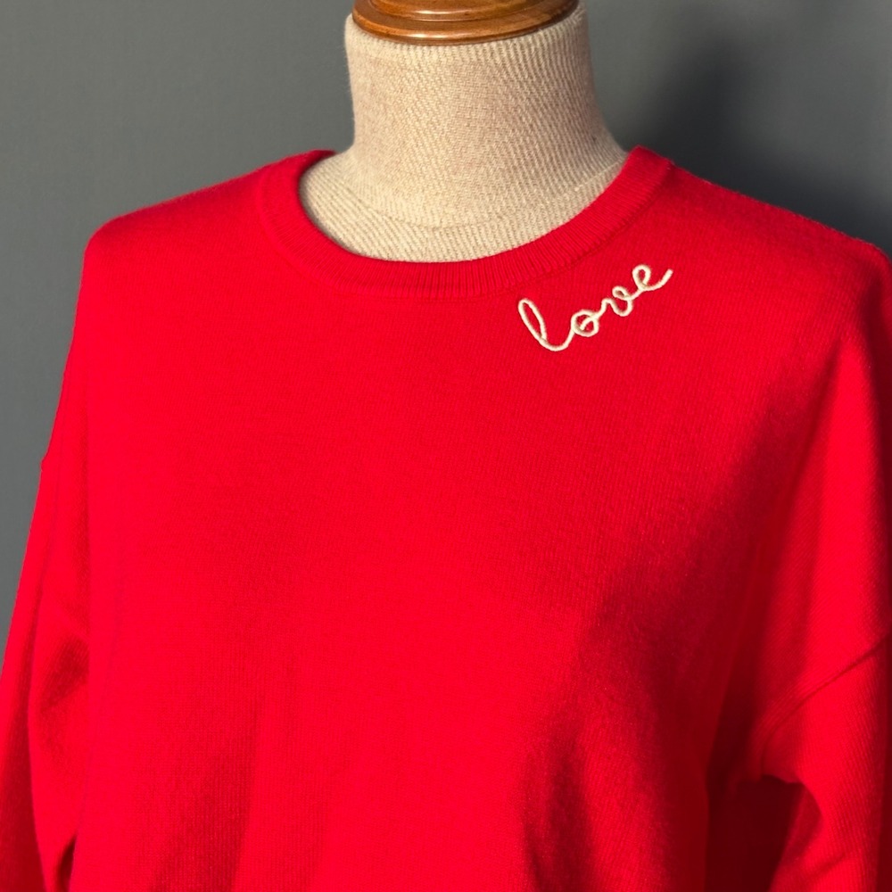 Kerri Rosenthal XO KR Red Love Heart Elbow Patch Sweater | Size Medium